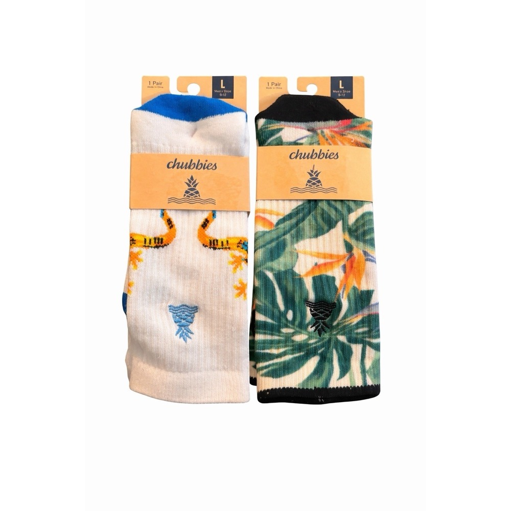 Chubbies Lizard All Day Socks Men's Large 8-12 Novelty Crew White‎ NWT